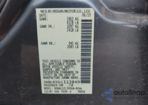 2020 Nissan Altima Sr Fwd from USA, damaged, VIN 1N4BL4CV1LC113849